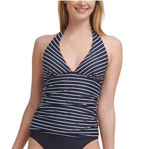 Tommy Hilfiger Navy White Striped Halter UPF Tankini Top Size Small NEW Sailor